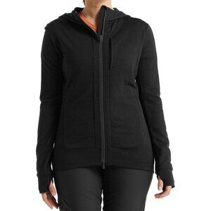 Icebreaker Women's Merino Quantum III Long Sleeve Zip Hoodie, Black, XL